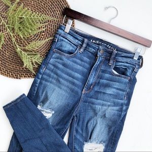 American Eagle Womens Jeans High Rise Jegging Distressed Blue Denim 6 Long